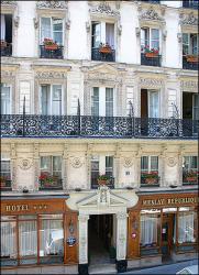 De entrance van Hôtel Meslay Republique in Parijs, Frankrijk.